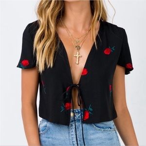 Motel Vaco Tie Front Top in Scatter Rose